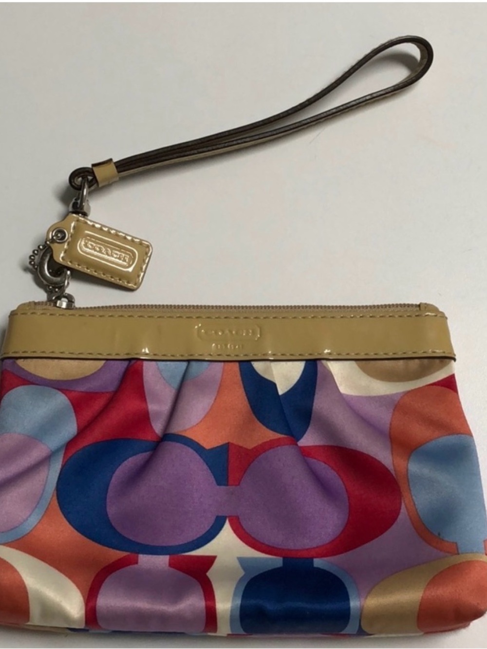 Coach Multicolor Signature Clutch with Cream Patent Trim